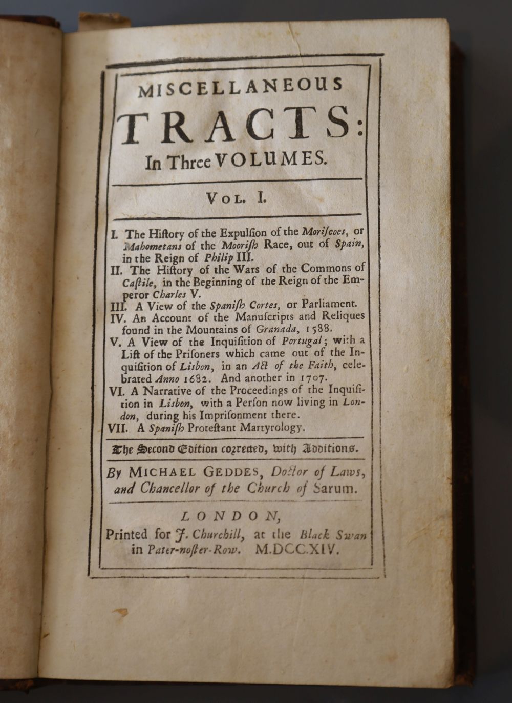 Geddes, Michael - Miscellaneous Tracts, 3 vols, 2nd edition, calf, 8vo, J. Churchill, London 1714